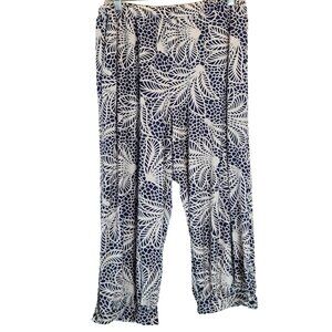 Simply Aster Navy Leaf Pattern Cropped Pants Size 2X EUC